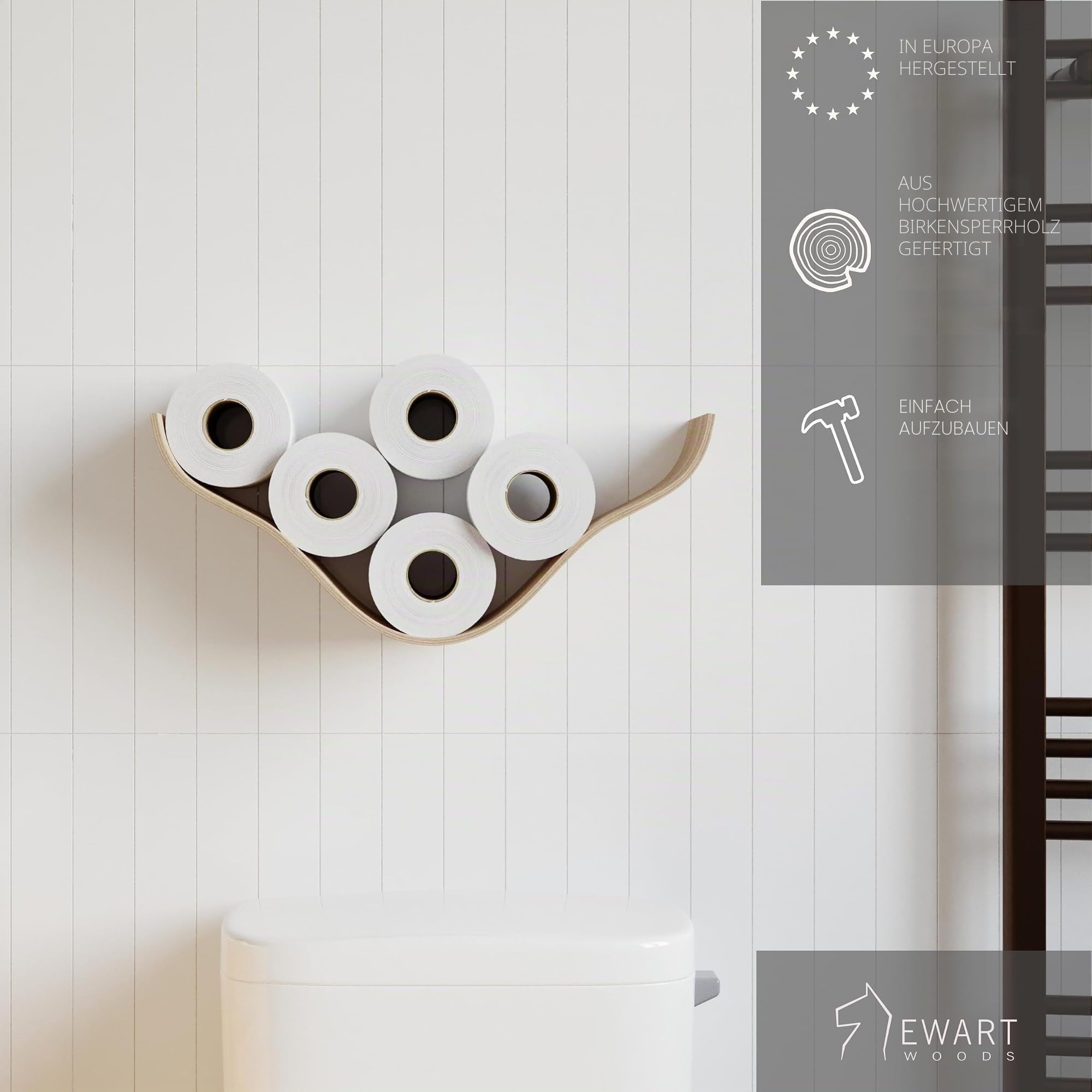 Toilettenpapierhalter Wand Holz, Aufbewahrung für Ersatzrollen, Walnuss