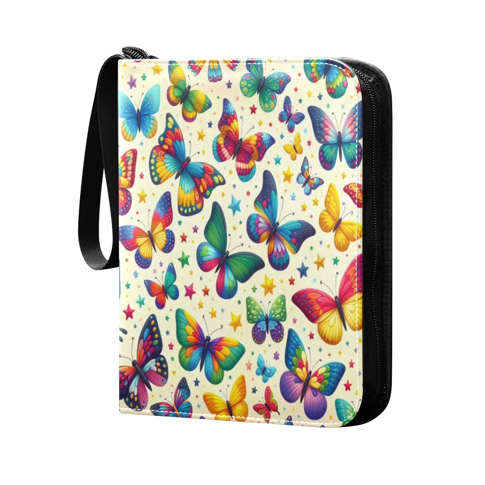 Msyxl Colorful Butterflies Card Binder 4-Pocket, 400 Pockets PU Waterproof Zippered Collector Card Album with 50 Removable Sleeves for Trading, Game Cards