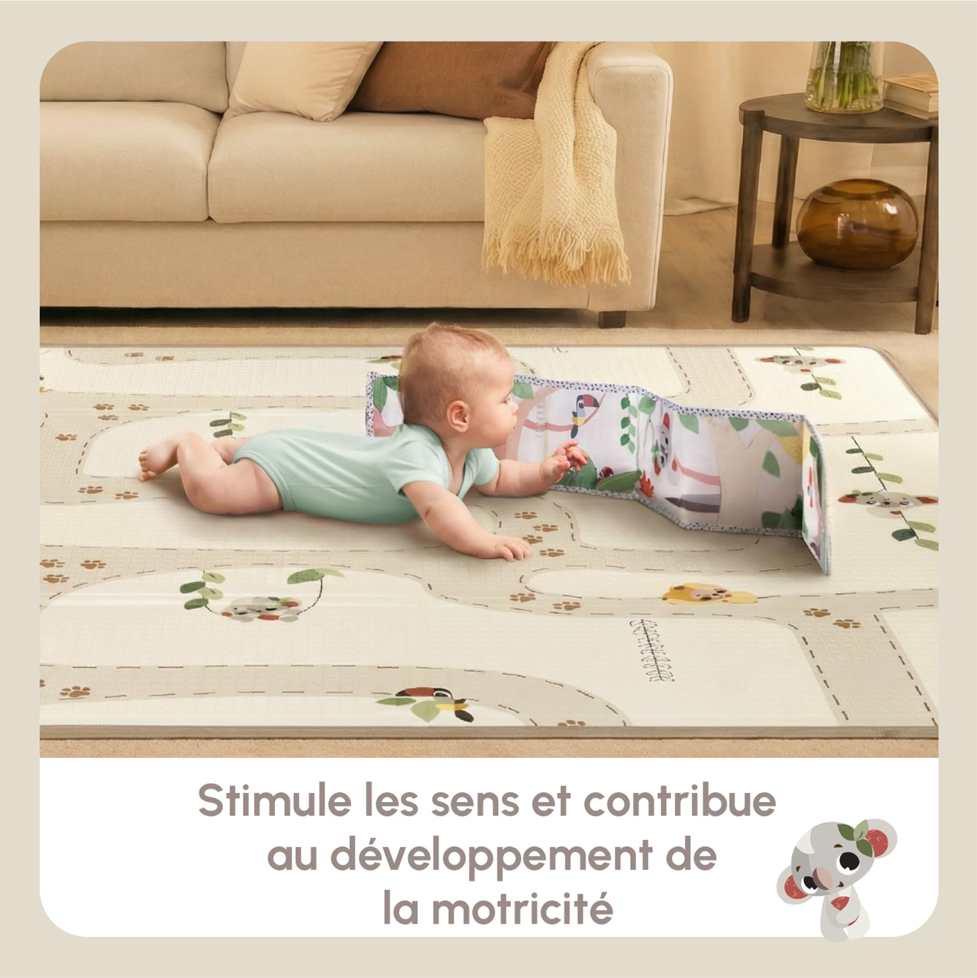 Tiny Love XL Tapis D'éveil Pliable en Mousse, Tapis D'éveil Bébé, 0+ mois, Double-face, Tapis Bébé Pliable & Léger, 150 x 150 cm, Doux & Épais (1 cm), Résistant à L'eau, Facile à Nettoyer, Boho Chic