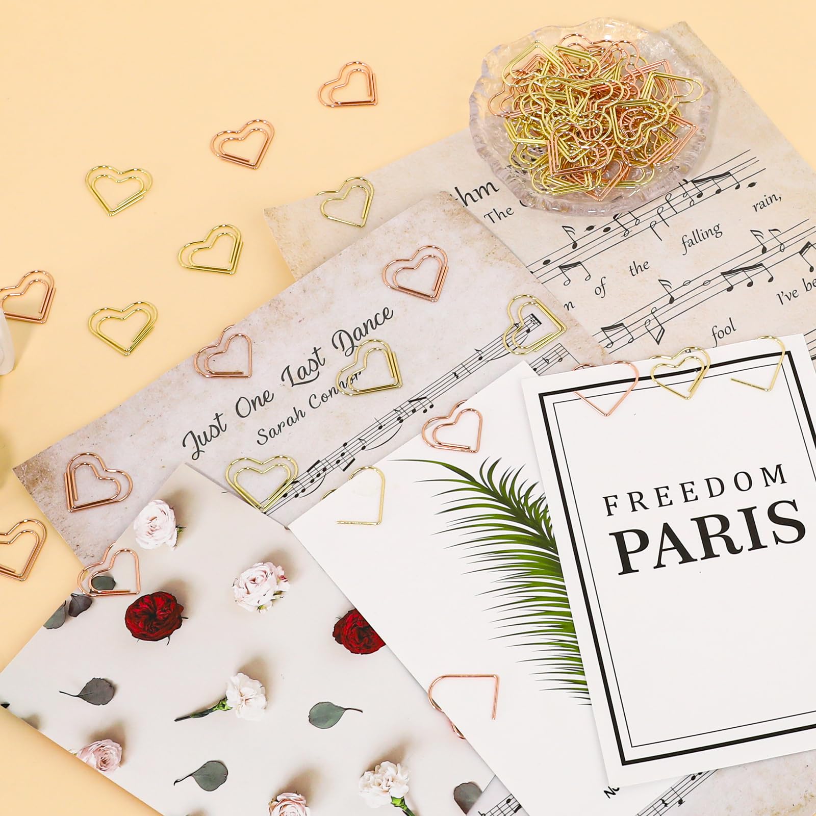 Heart Paper Clips Gold Love Heart Shaped Small Paper Clips Rose Gold Cute Metal Journaling Paper Clamps Paperclips for Women Paper Document Note Sorting Wedding Decoration Crafts 100Pcs - Image 2