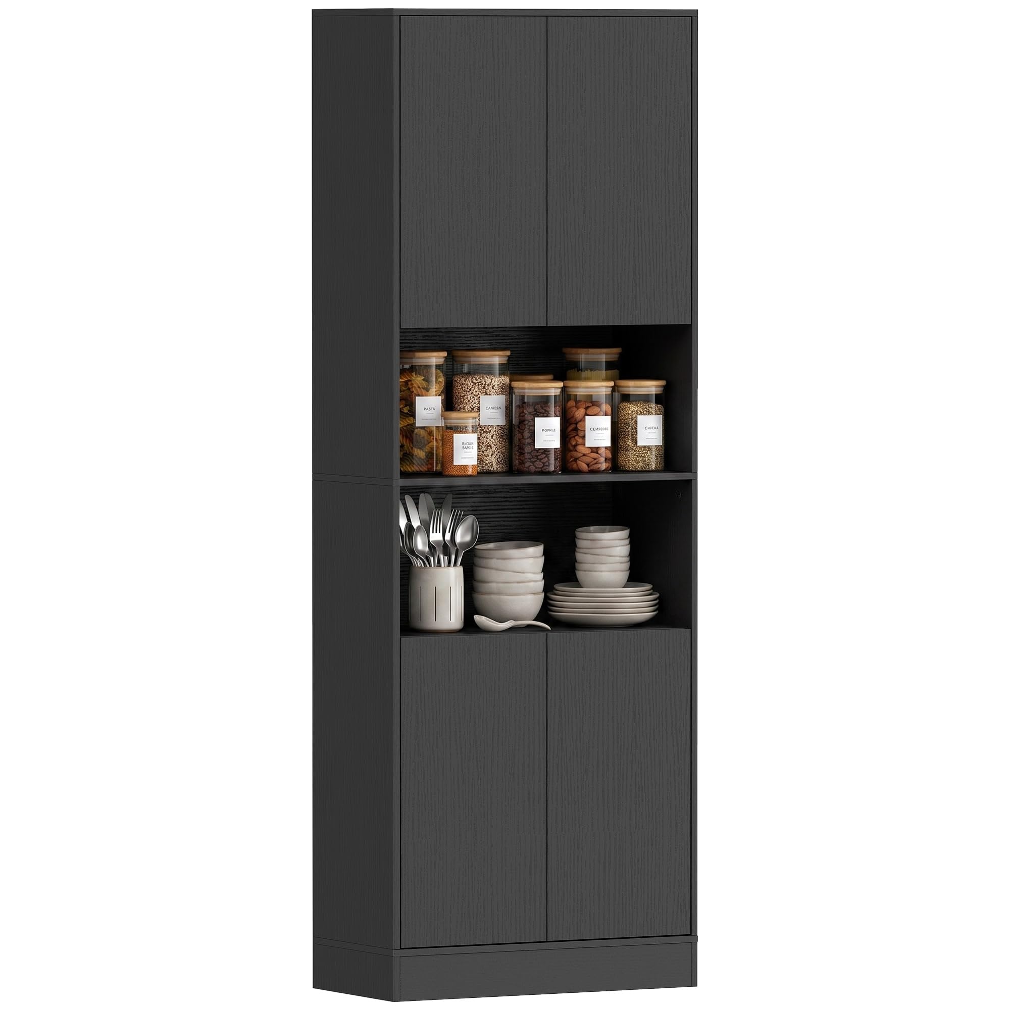 HOMCOM Buffet Haut Cuisine Armoire de Cuisine 4 Portes 60x30x170cm Noir