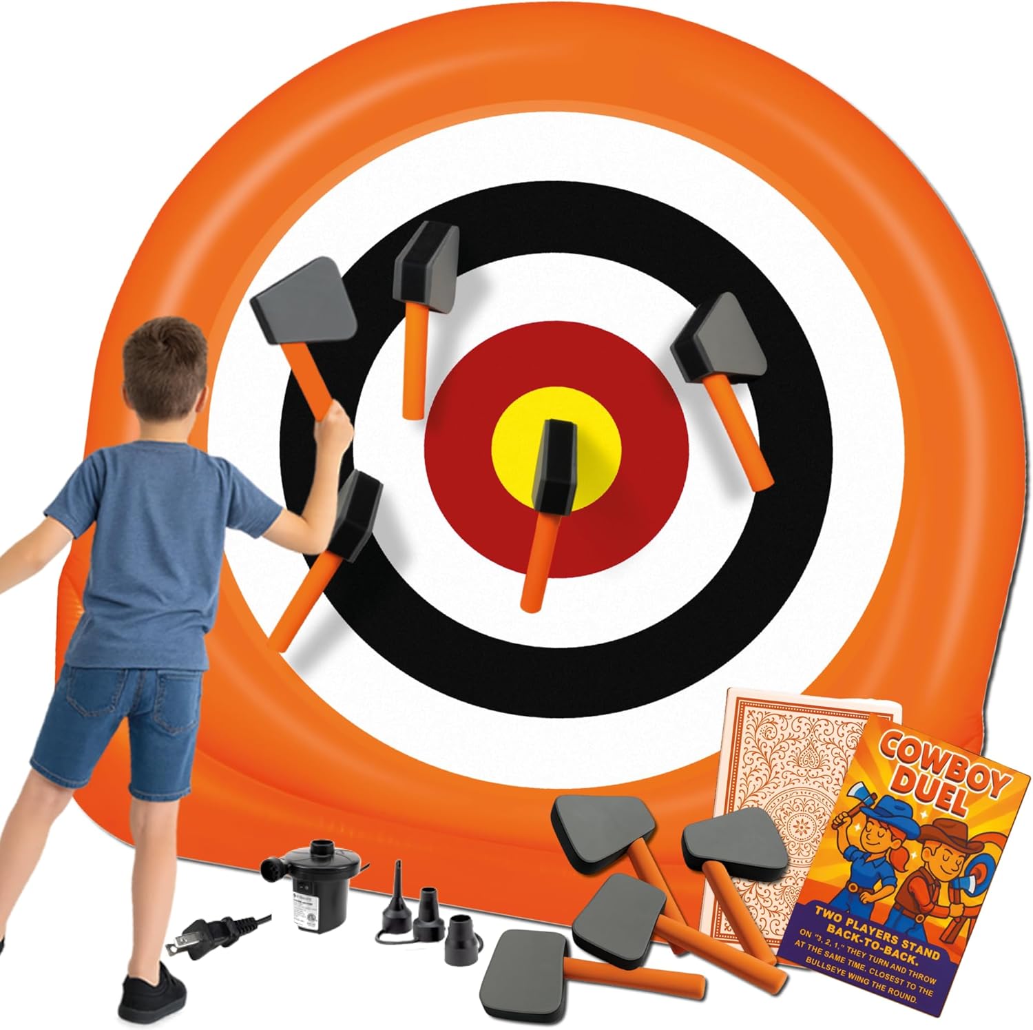 GFS - Giant Inflatable Axe trowing Game (Over 7ft Tall) with 15+ Game Variations | Backyard Axe Throwing Set with Air Pump | Fun Outdoor for Adults & Families