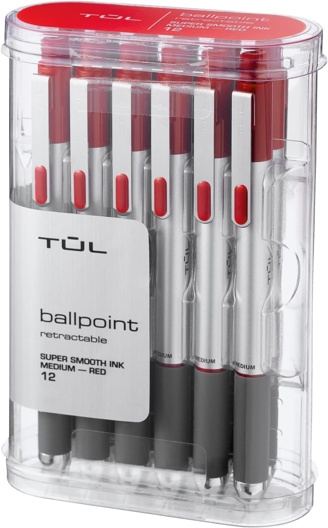 BP3 Ballpoint, Retractable, Medium Point, 1.0 mm, Silver Barrel, Red Ink, Pack Of 12