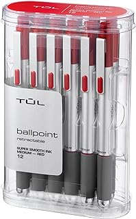 TUL BP3 Ballpoint, Retractable, Medium Point, 1.0 mm, Silver Barrel, Red Ink, Pack Of 12