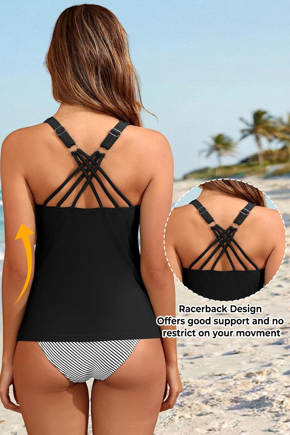 Tankini Tops for Women - Tummy Control V Neck Bathing Suit Top Only No Bottom