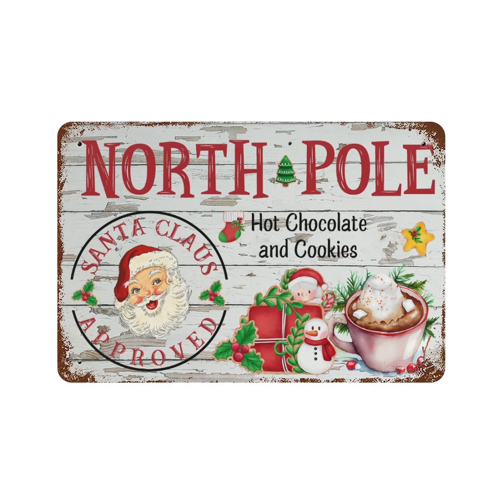 Christmas Hot Cocoa Santa Claus, plaque métal vintage déco de qualité