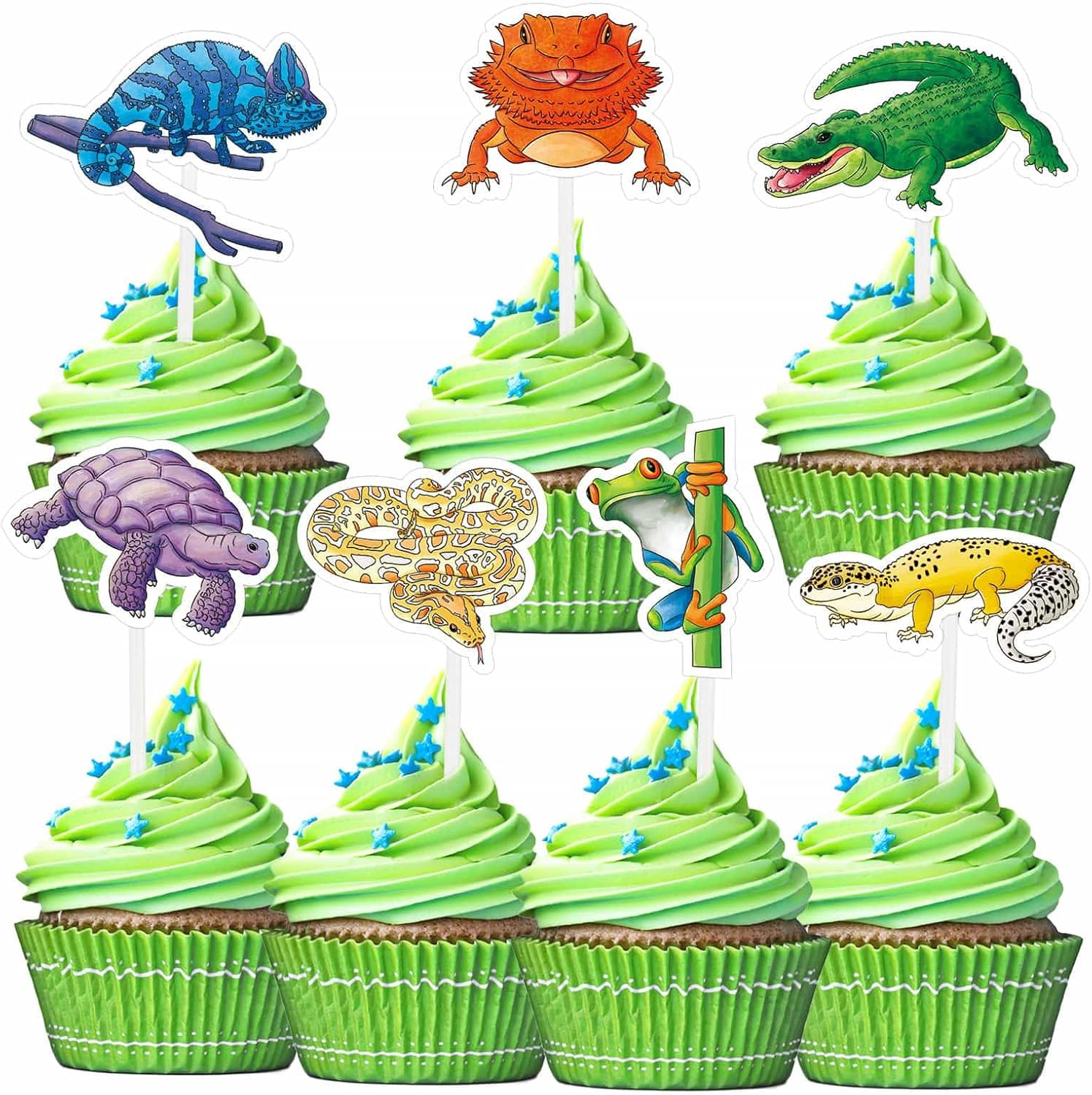 WERNNSAI Reptile Cupcake Toppers 35 PCS Reptile Party