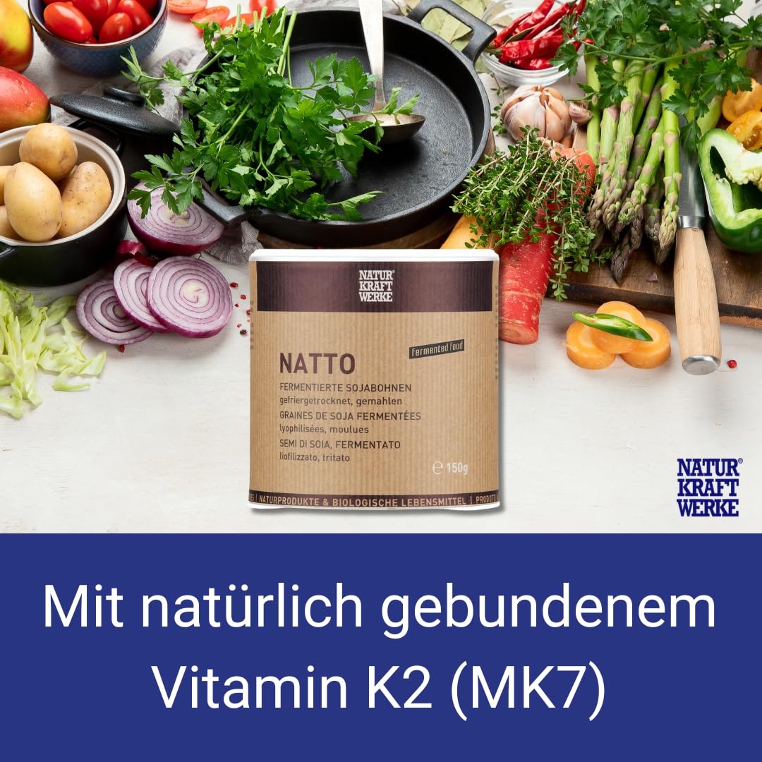 NATTO fermentierte Sojabohnen Pulver 150 g, reich an Vitamin K2 & Nattokinase, GVO-frei, taditionelles japanisches Superfood
