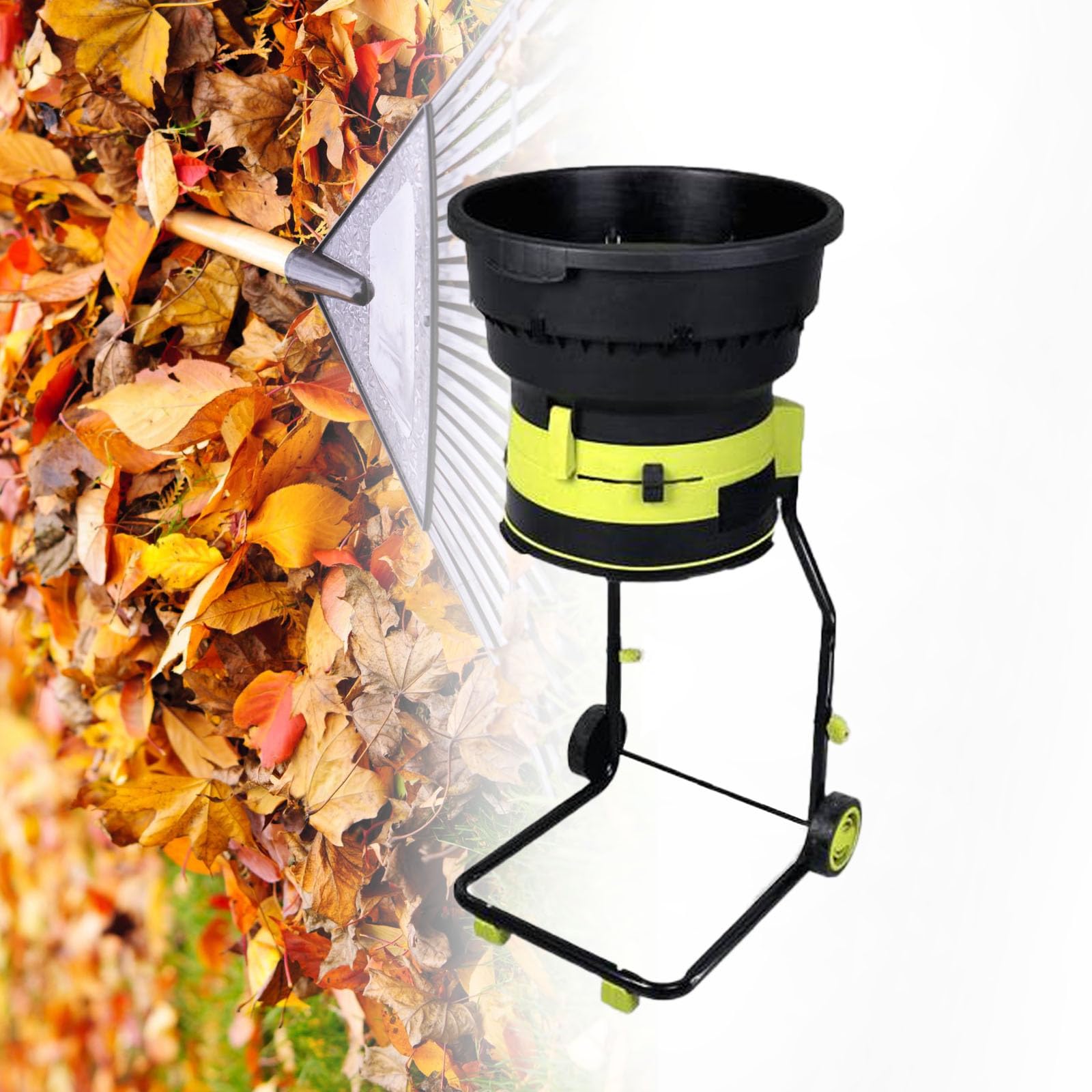 Trituradora Eléctrica De Hojas De 2500 W, Trituradora De Jardín Sin Cuchillas con Ruedas Y Bolsa De Almacenamiento, Tritura Hojas Caídas, Hierba Seca Y Restos De Jardín.,A