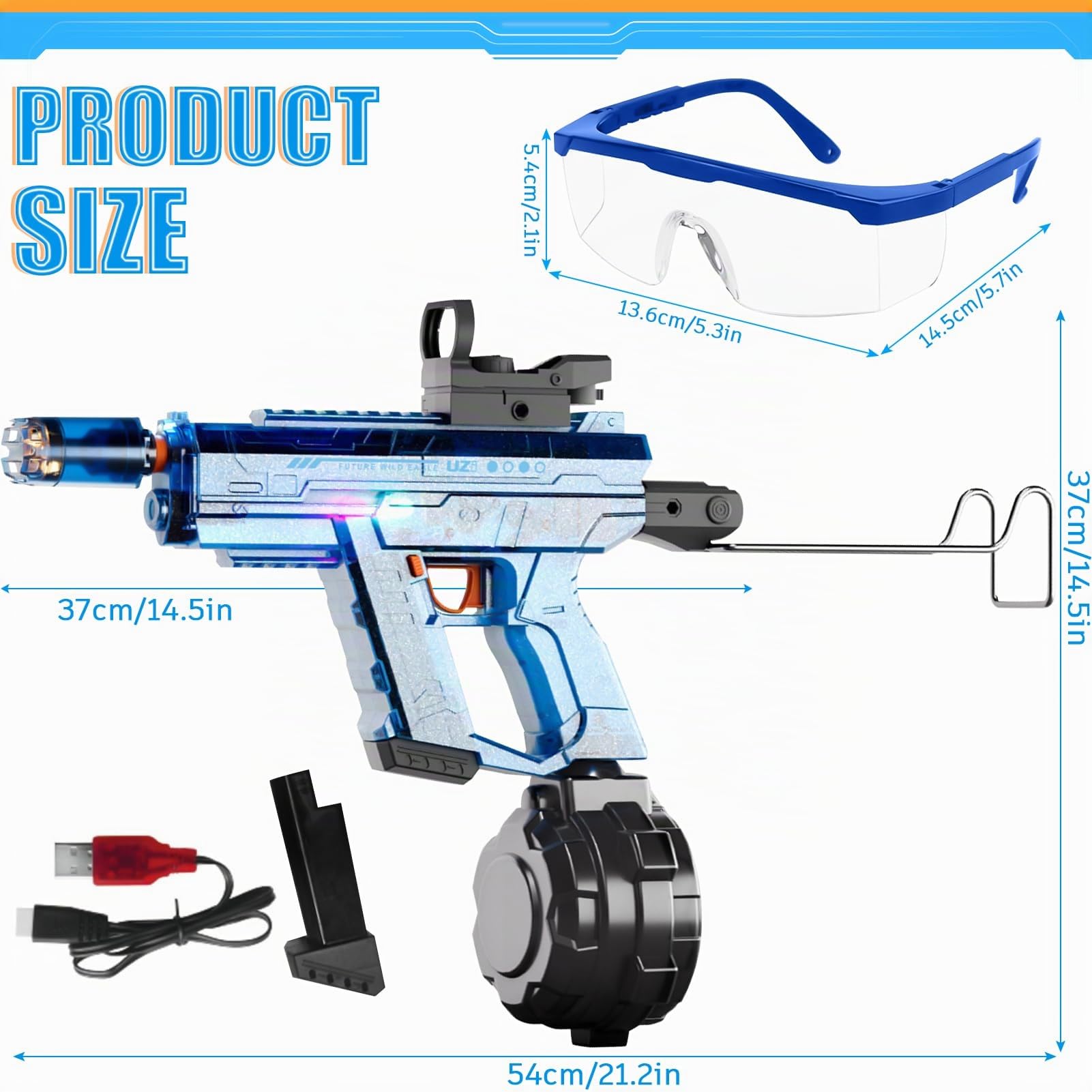 Shinybox Pistolet à Eau Électrique, 800ml PistoletAutomatique avec Lampe LED et Lunettes de Protection, Pistolets à Eau à Rechargeable avec Tir Automatique pour S'amuser à la Plage, Piscine et en Été