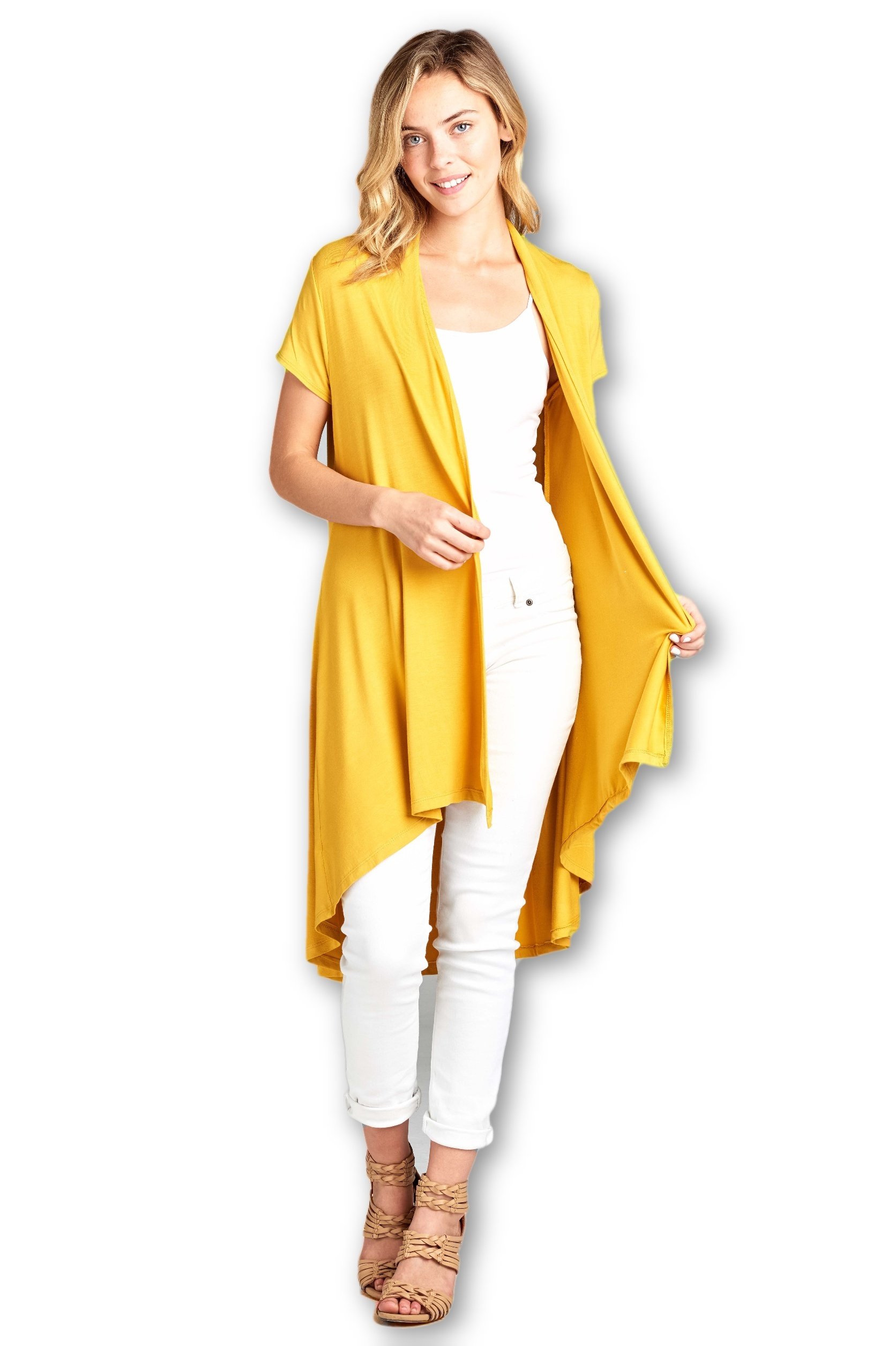 Women's Short Sleeve Ultra Soft Viscose Made from Bamboo Layering Long Duster Cardigan