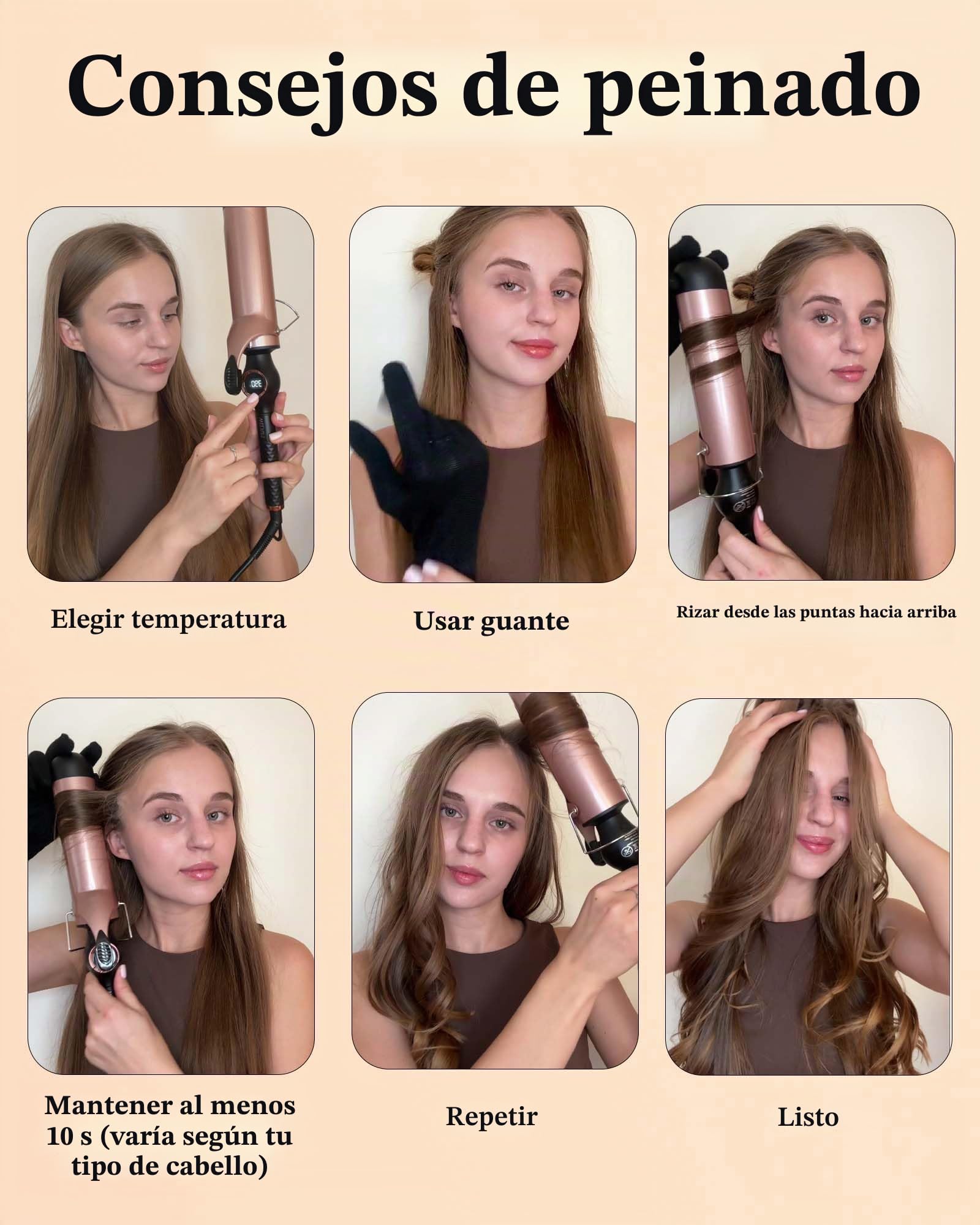 Curling Iron 2 pulgadas, varita de rizador grande para cabello, cerámica de barril largo, rizador de pelo de doble voltaje