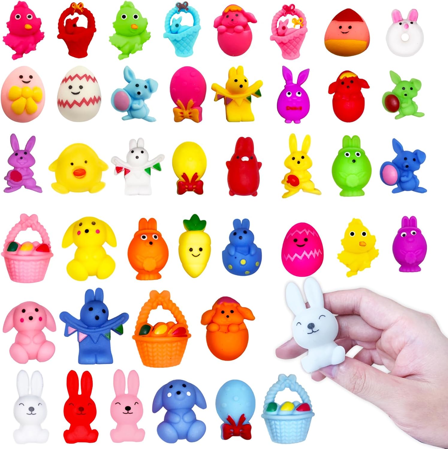 Wittocs 48PCS Easter Mochi Squishy Toys for Kids Mini Cute Squeeze Fidget Toy Stress Reliever Anxiety Easter Basket Stuffers Egg Fillers Gift Classroom Prize, Small