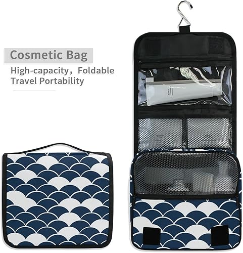 Miniatura 4 de susiyo Blue White Scale Portable Hanging Travel Toiletry Bag Makeup Pouch Organizer Multifunction Cosmetic Bag for Women Girls Men