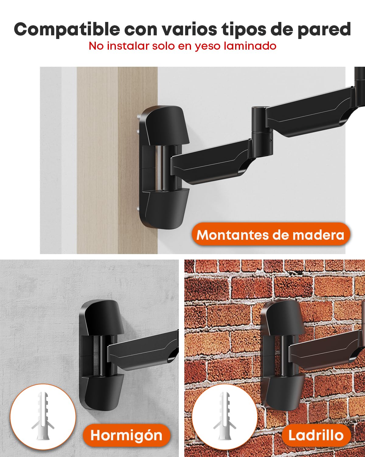 Soporte de Pared para Teclado Extra Largo 65,4 cm – Plataforma de Escritura Completamente Móvil con Brazo de Gas, Giratorio y Regulable en Altura, Capacidad de Carga hasta 9 kg, Negro