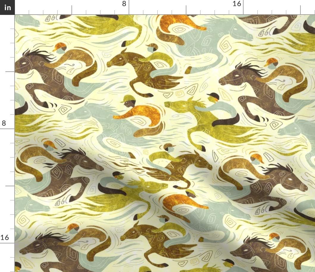 Spoonflower Fabric - Black Horses Horse Racing Printed on Petal Signature Cotton Fabric by The Yard - Sewing Quilting Apparel Crafts Decor