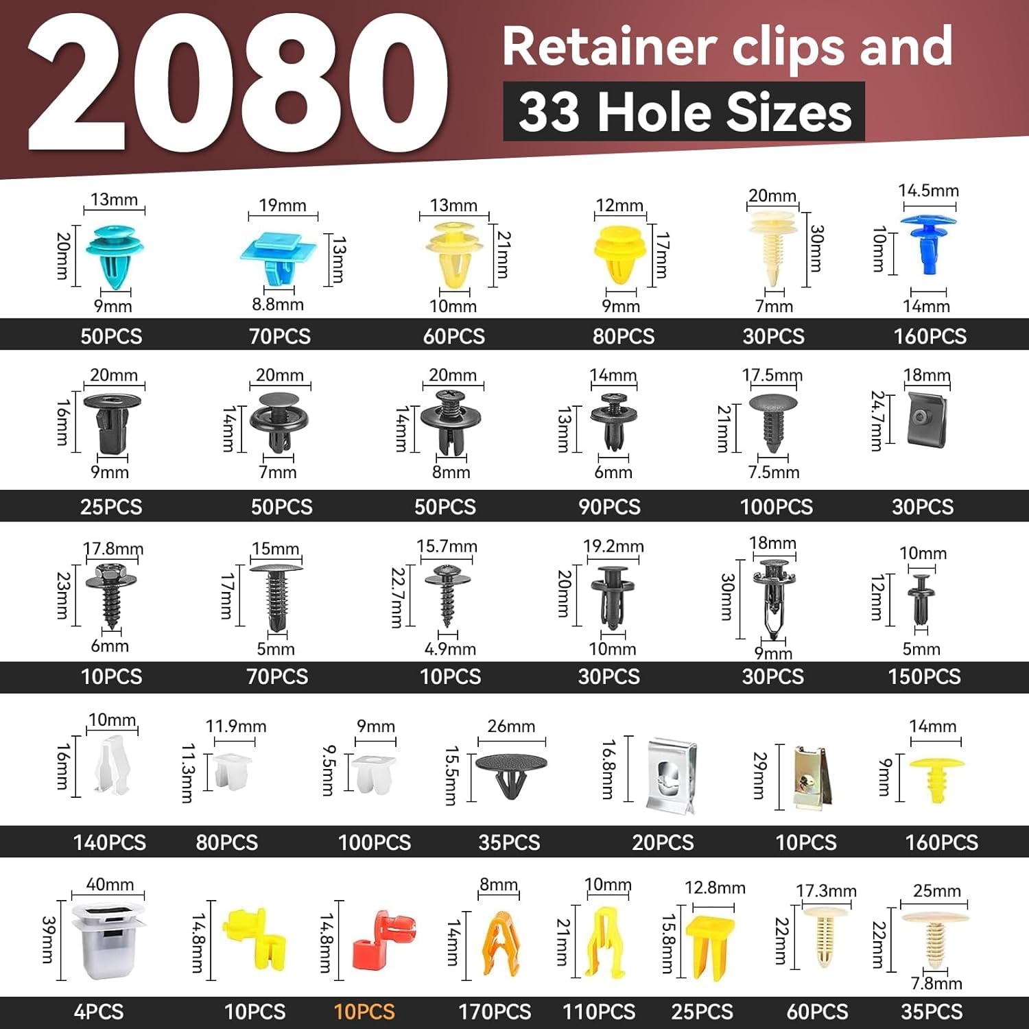 Auto Befestigung Clips Set,2082Auto Clips Set 33 Arten Universal Türverkleidung Clips Auto Kotflügelnieten Entfernungswerkzeug mit Karosserieclips Befestigungsentferner für,Kotflügel,Stoßstange,Tür