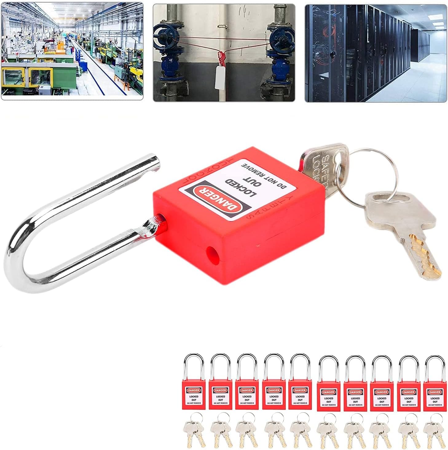 Lockout Tagout Locks Set, 10 Sets Loto Locks 38mm Safety Lockout Padlock Nylon Industrial Engineering Insulation with 20 Keys (red)