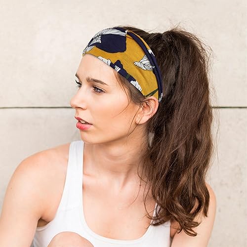 Miniatura 5 de FULZTEY Diademas bohemias para mujer, bandas anchas para la cabeza, elásticas, para ejercicio, yoga, sudor, bandas antideslizantes para el cabello,
