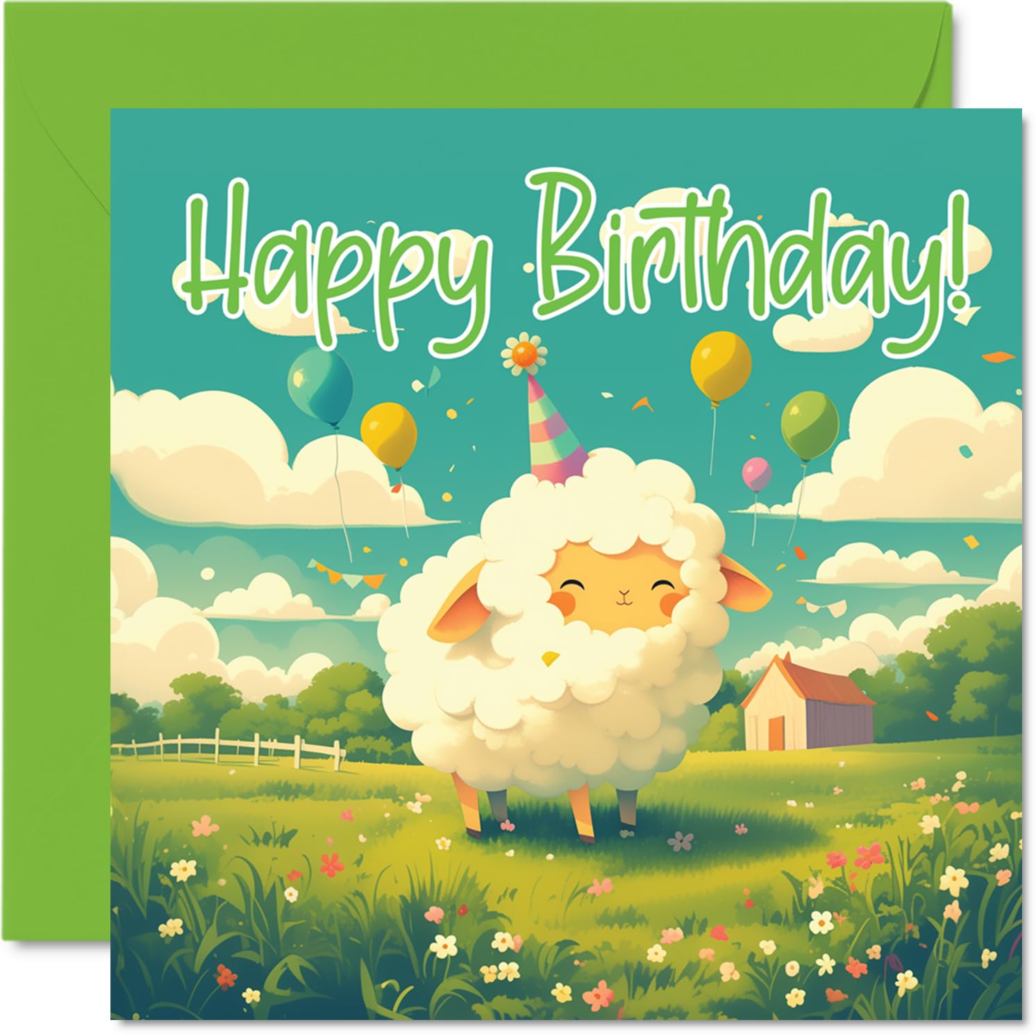 Sheep Birthday Cards - Farm Farmyard Party - Happy Birthday Card for Son Daughter Brother Sister Grandson Granddaughter Niece Nephew Cousin, 145mm Bday Greeting Cards