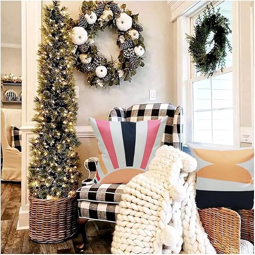 Miniatura 7 de Juego de 4 fundas de almohada abstractas de estilo bohemio de mediados de siglo, modernas, geométricas, hojas y sol, fundas de almohada bohemias de