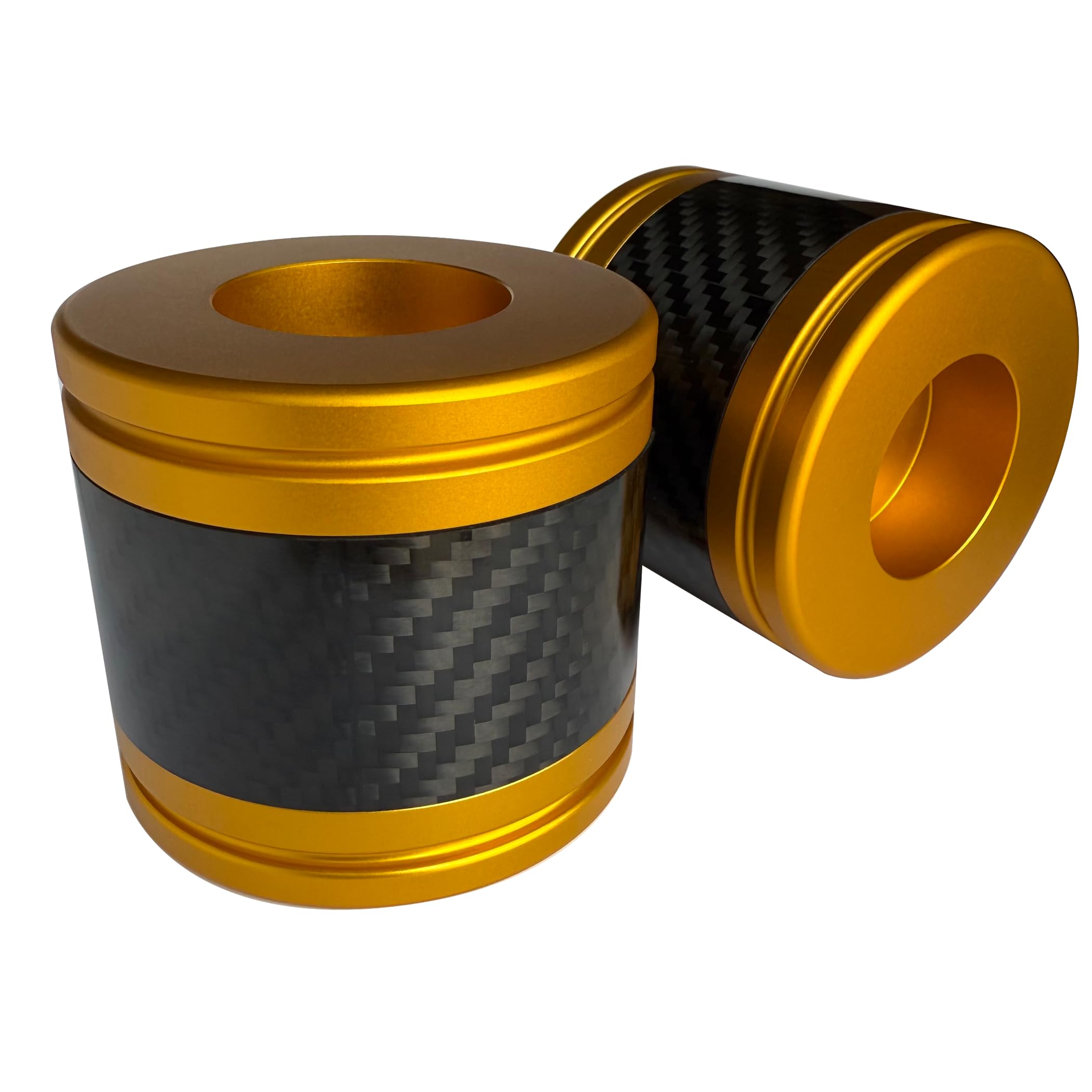 Motorcycle front and rear crash bar decorative wheels, engine crash bar sliders, and saddlebag crash bar decorative covers, CNC machined with embedded carbon fiber accents. (golden)