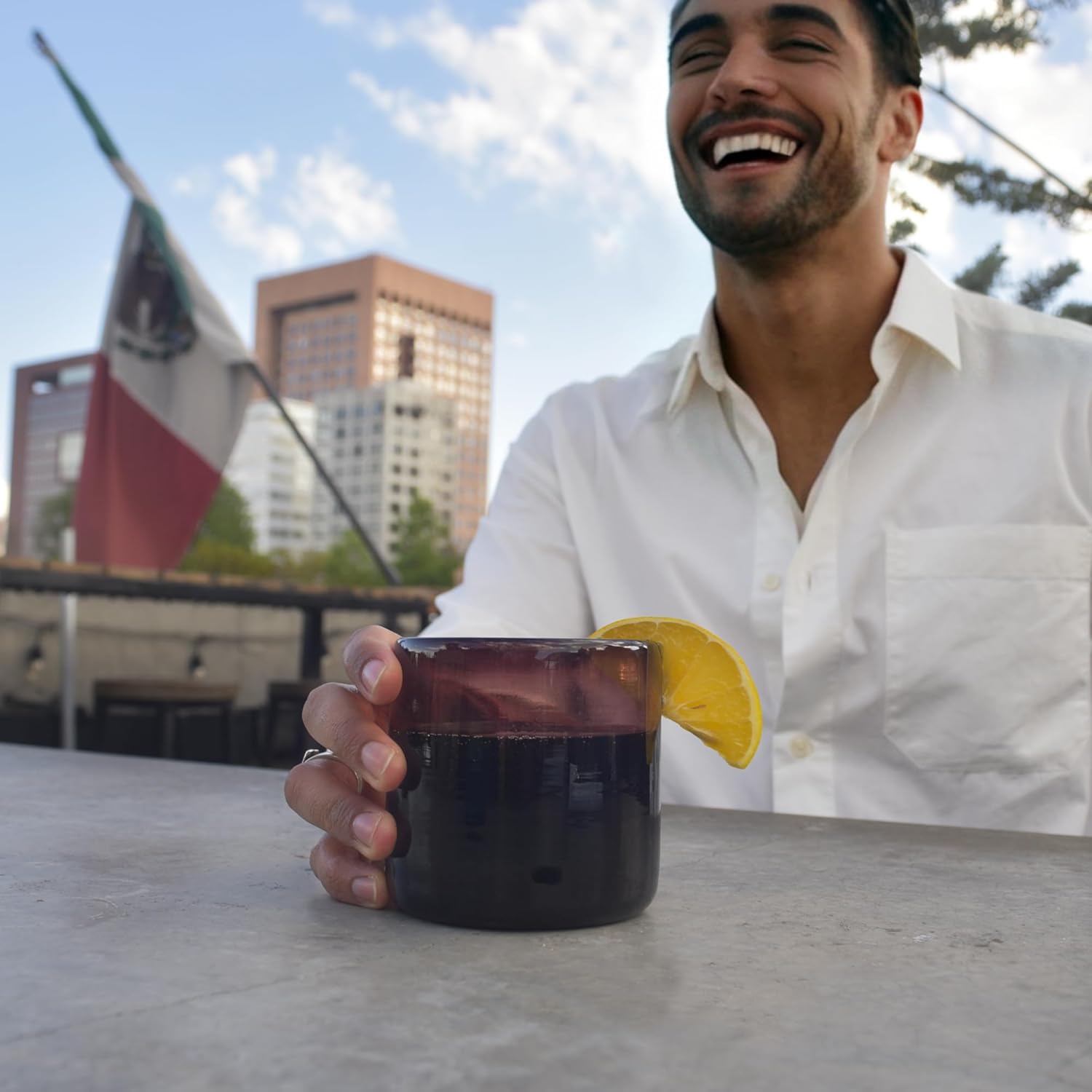 Hand-Blown Cocktail Glasses From Mexico – Set of 4 Lowball Rocks Glasses | Authentic Handcrafted 12 oz Old Fashioned Cocktail Glasses | Mexican Kitchen & Barware Gift Set | Shades of Summer