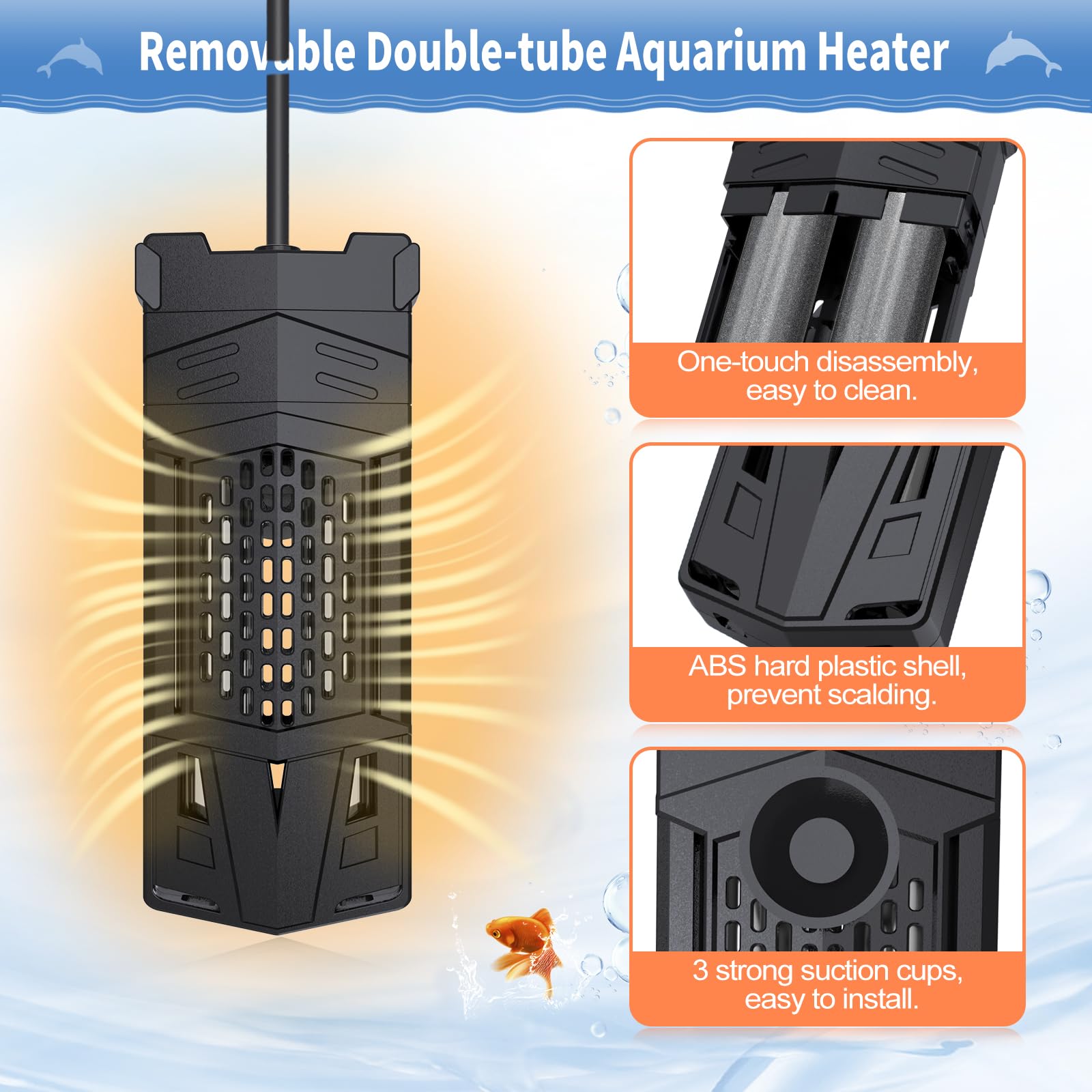 HiTauing Aquarium Heater 300W/500W/800W/1000W, Fish Tank Heater with Smart IC Chip & PID System Controller, Independent Temp Sensing Probe, Accurate Temp Control Heater for Saltwater and Freshwater