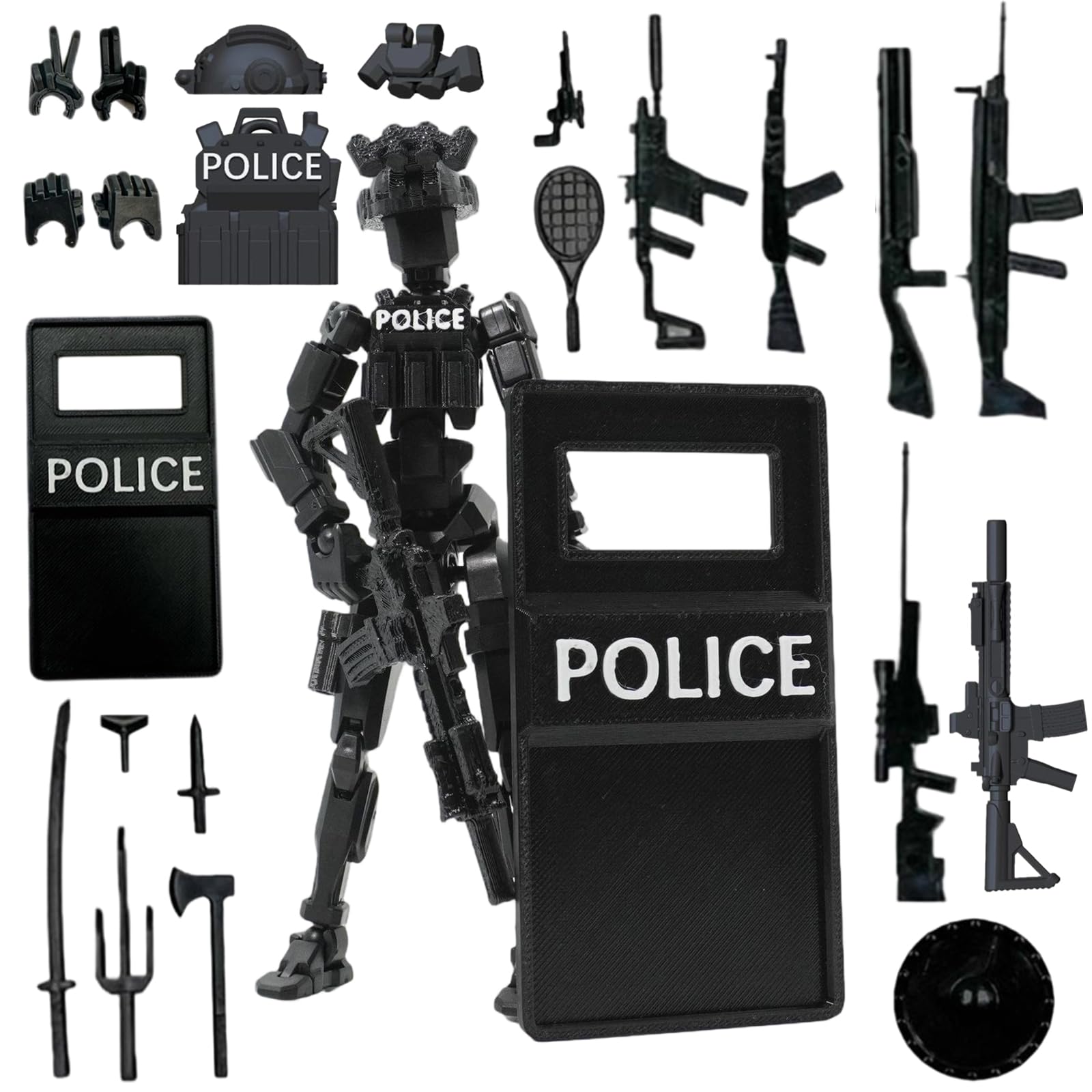 WSXQAZ T13 Action Figure Set (No Assembly), Multi-Jointed Movable Robot Toys, 3D Printed Multi-Jointed Movable, T13 Action Figures Desktop Decorations for Game Lovers Toy (Black)