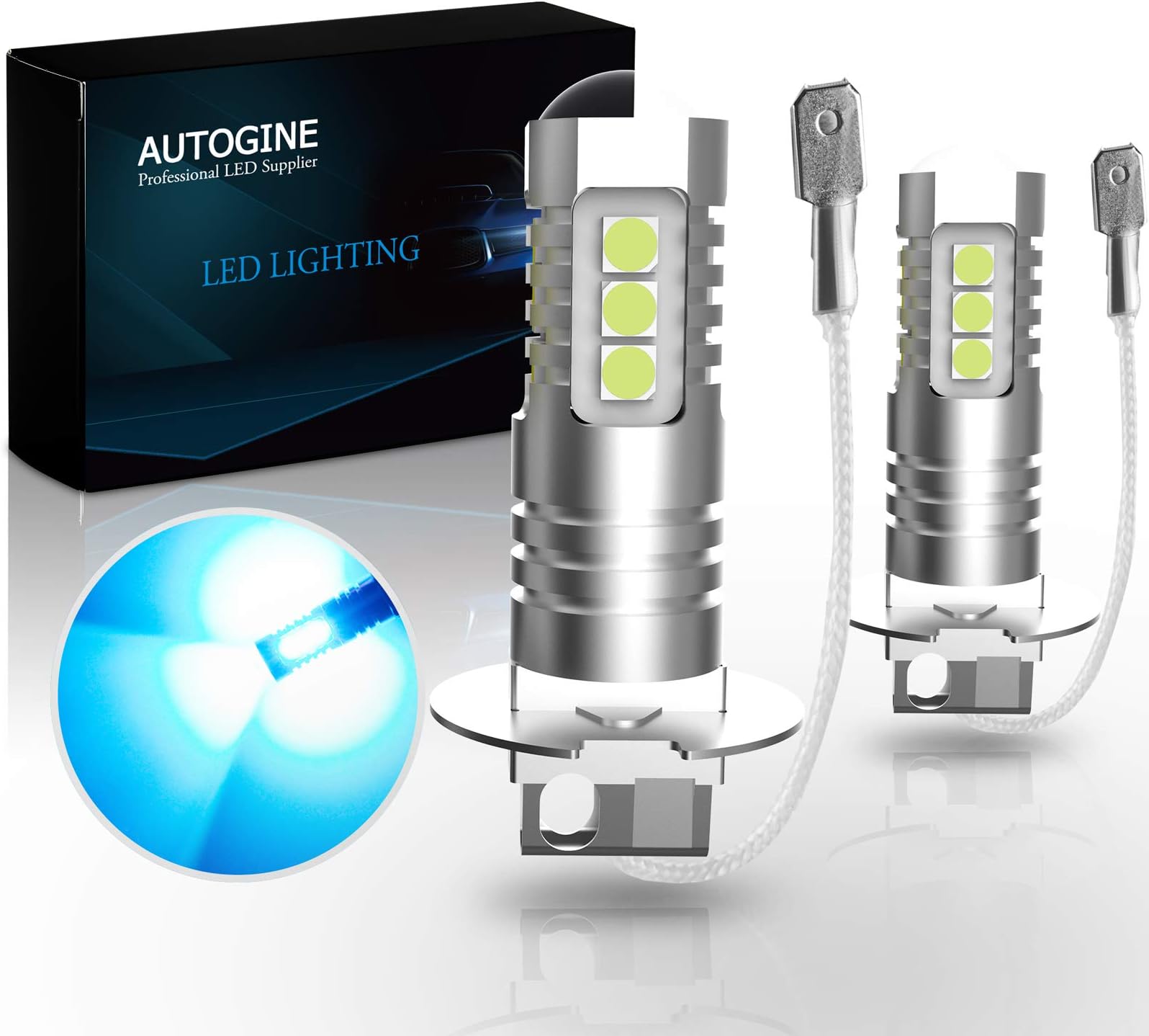 H3 LED Fog Light Bulbs, 2000 Lumens Extremely Bright 3030-SMD H3 LED Bulbs with Projector for Auto Motorcycle Cars Trucks SUV Fog DRL Lights(8000K Ice Blue)