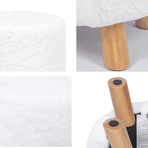 Miniatura 56 de Asense Taburete redondo otomano con reposapiés acolchado de tela, lindo reposapiés otomano con patas de madera antideslizantes, color verde surtido