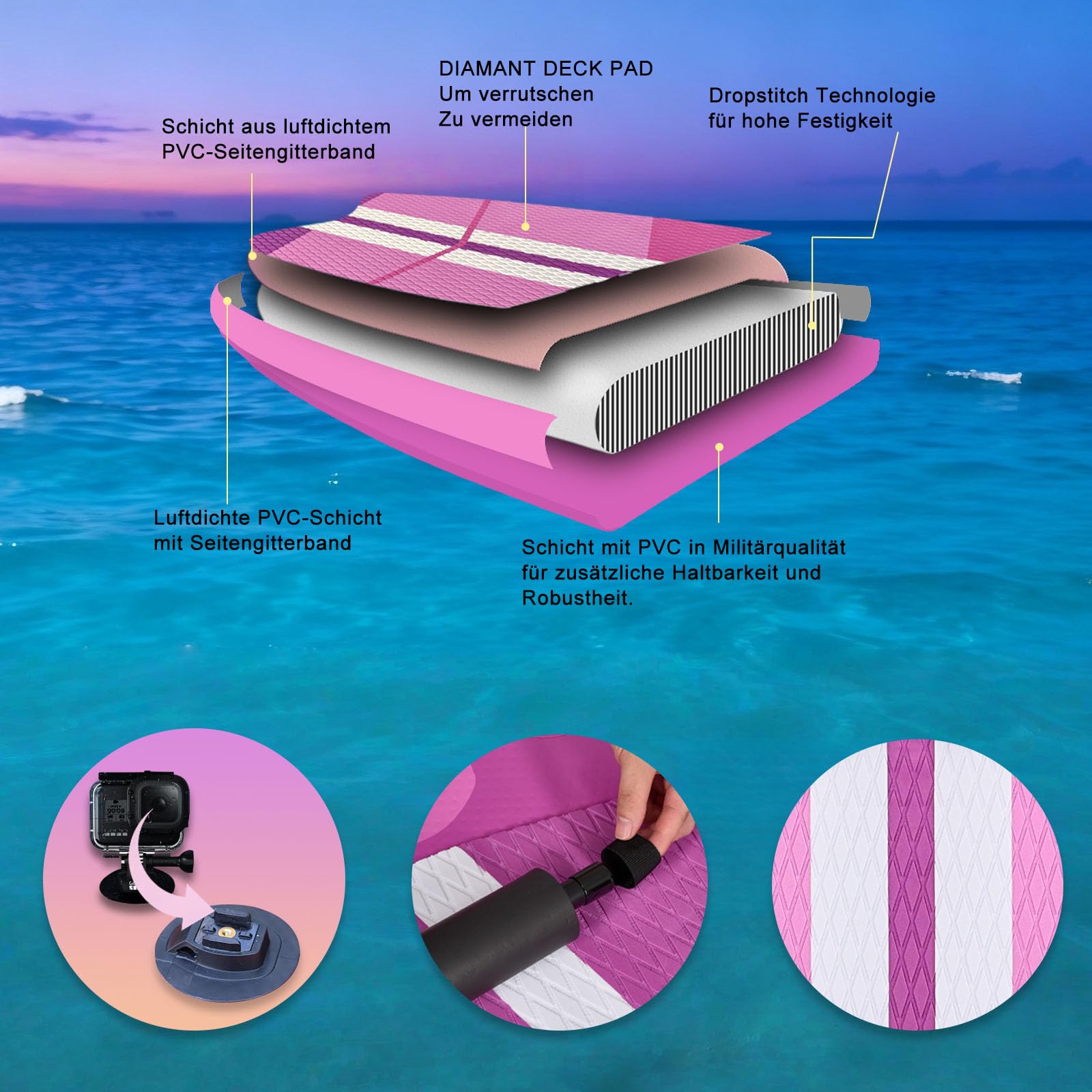 Tabla Hinchable de Paddle Surf con Asiento de Kayak, 330 x 76 x 15 cm, hasta 150 kg, Almohadilla Integrada, Aleta Desmontable, Doble Remo Ajustable, Kit de Reparación, Pink