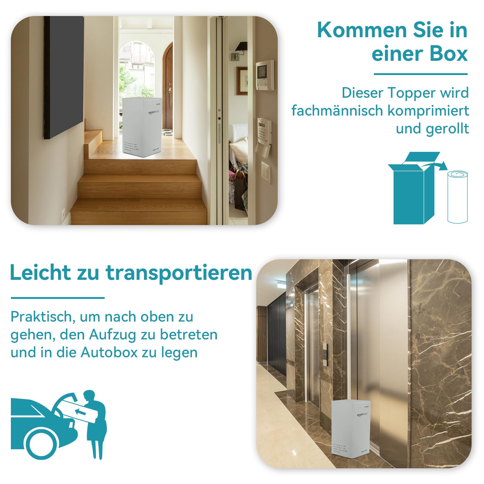 Amazon Basics Comfort Memoryschaum Matratzenauflage, Plüsch, 180 x 200 cm, 7 cm Höhe, weiß