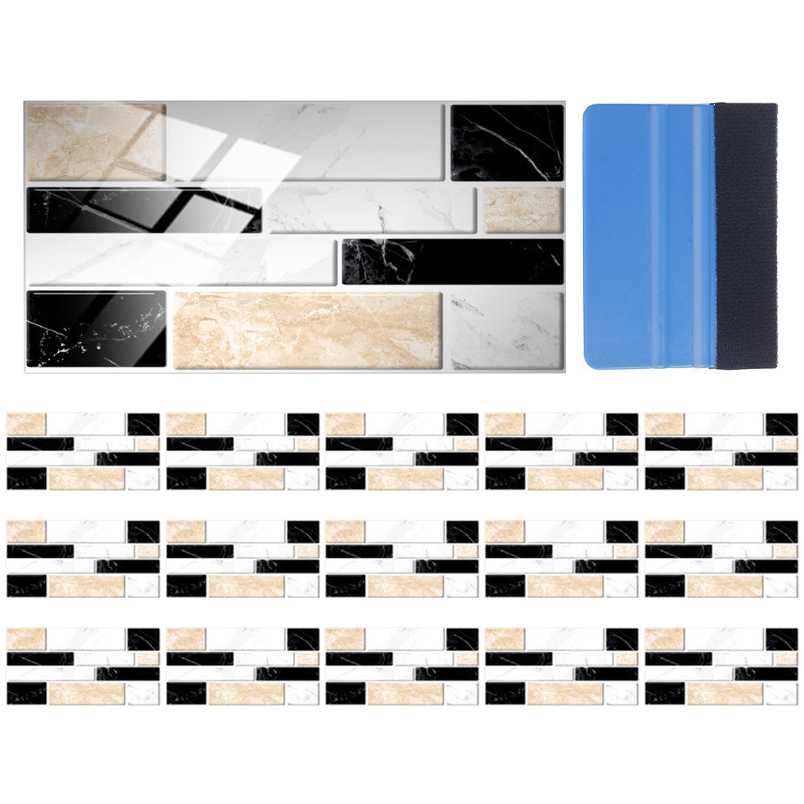 16pcs Self Adhesive Wall Tiles, Wall Tiles Self Adhesive, Self Adhesive Tiles for Walls, Waterproof PVC Marble Pattern DIY Creative Wall Decoration Crystal Floor Sicker and Scraper Set