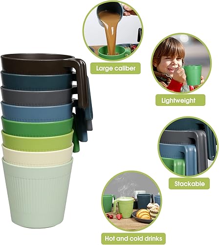 Miniatura 3 de Vasos Acanalados para Beber Tazas de Café Juego de 8, Tazas de Café de Plástico de 16.9 OZ Vasos Irrompibles con Asa, Tazas Reutilizables para