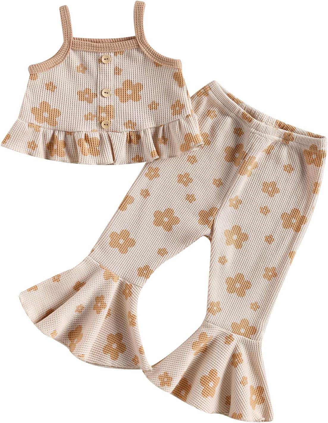 Toddler Girl Summer Outfits Floral Ruffled Camisole Spaghetti Straps Tops Vest & Flared Pants Set 12 18 Months 2T 3T Clothes
