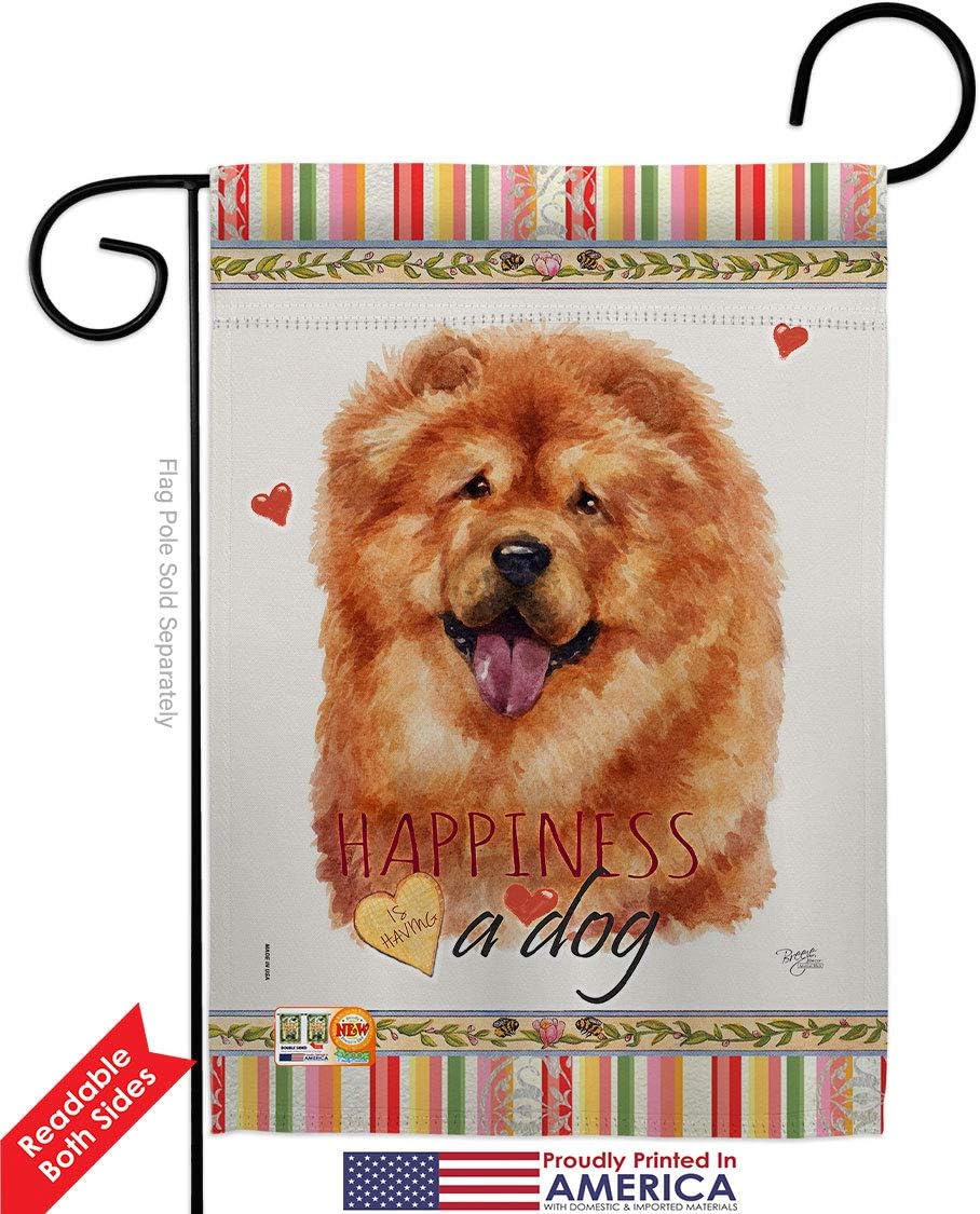Chow Happiness Garden Flag Set Wall Holder Animals Dog Puppy Spoiled Paw Canine Fur Pet Nature Farm Animal Creature Small Decorative Gift Yard House Banner Double-Sided Made In USA 13 X 18.5