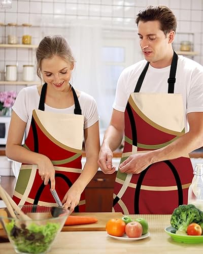 Miniatura 2 de ZOE STORE Red Beige Geometric Bib Aprons with Pockets Waterproof, Adjustable Apron for Men Women Modern Round Geometric Abstract Art