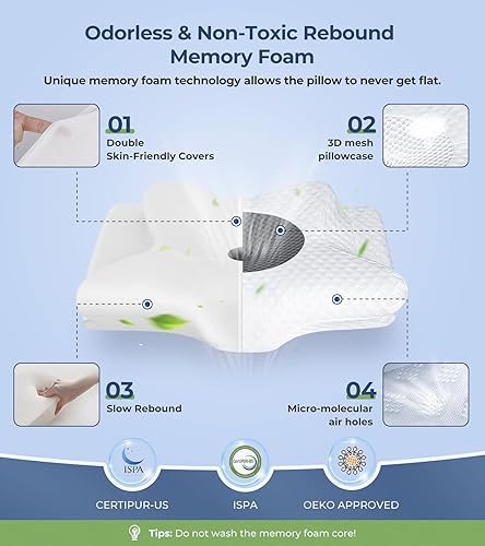 Miniatura 6 de Almohada cervical para aliviar el dolor 5X para soporte de cuello y hombros, almohadas ajustables de espuma viscoelástica para dormir dulce,