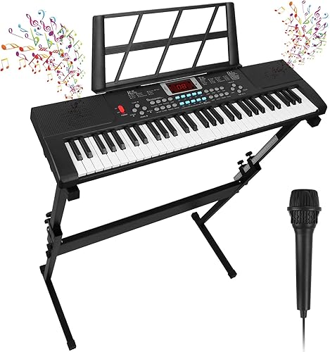 KOCASO Teclado de piano de 61 teclas, teclado de piano electrónico, micrófono de música digital, instrumento de piano para niños, teclado de