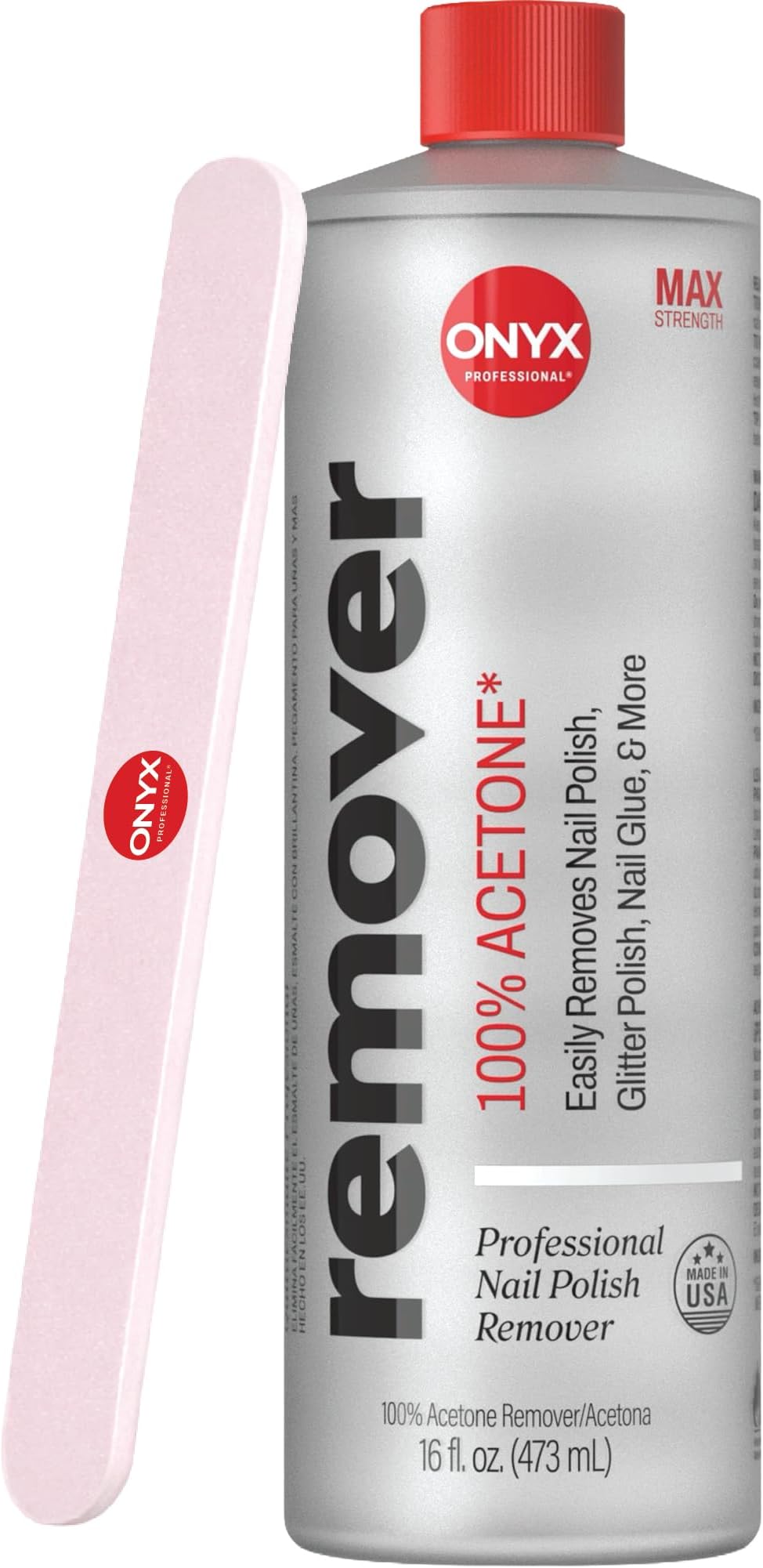 100% Pure Acetone Nail Polish Remover Kit with 7 inch Nail File, Maximum-Strength Nail Polish Remover for Gel, Artificial & Glitter Nail Polish, Quick and Effective Formula, 16 Fl Oz