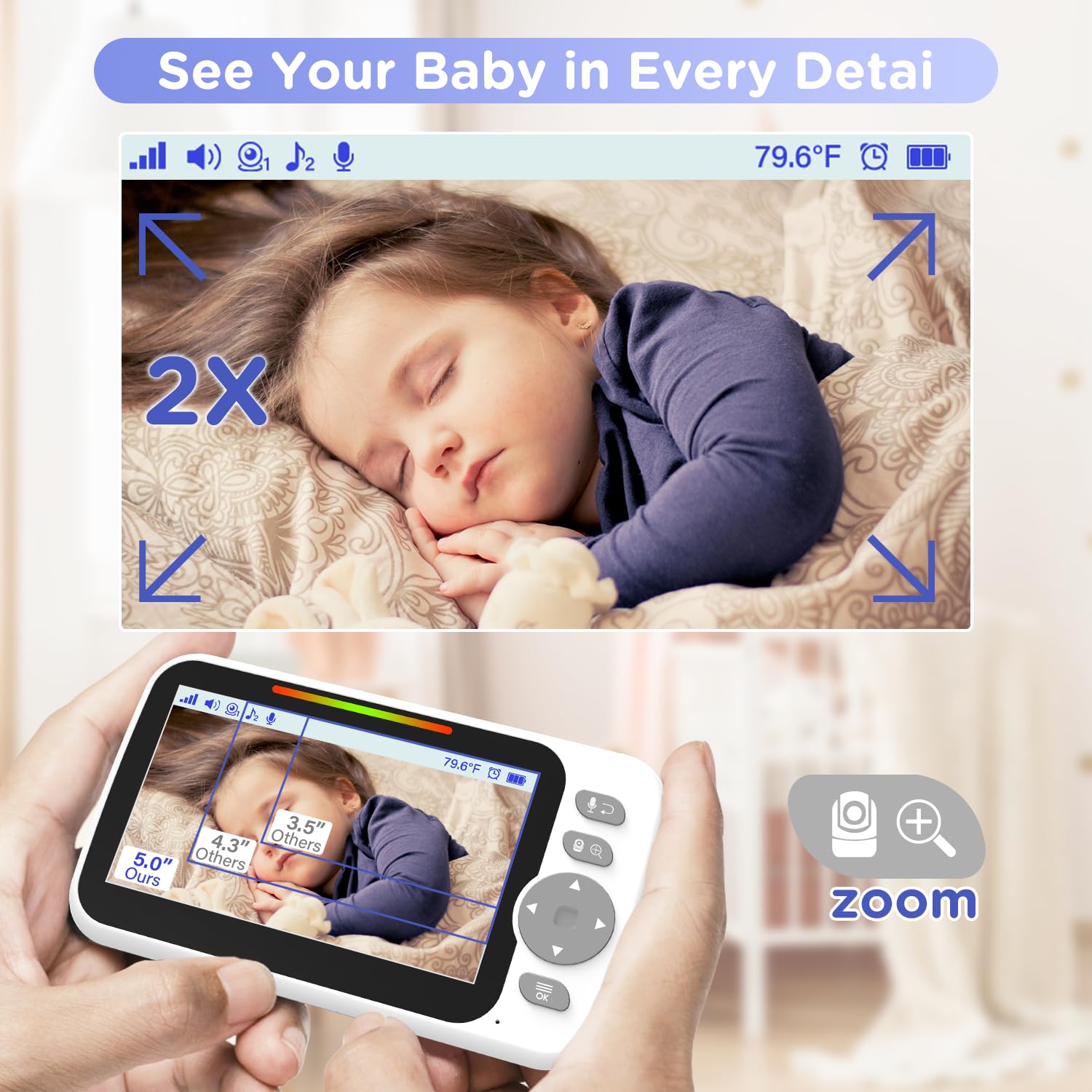 Blemil Video Baby Monitor 5" Schermo Diviso, Modello Aggiornato, No WiFi