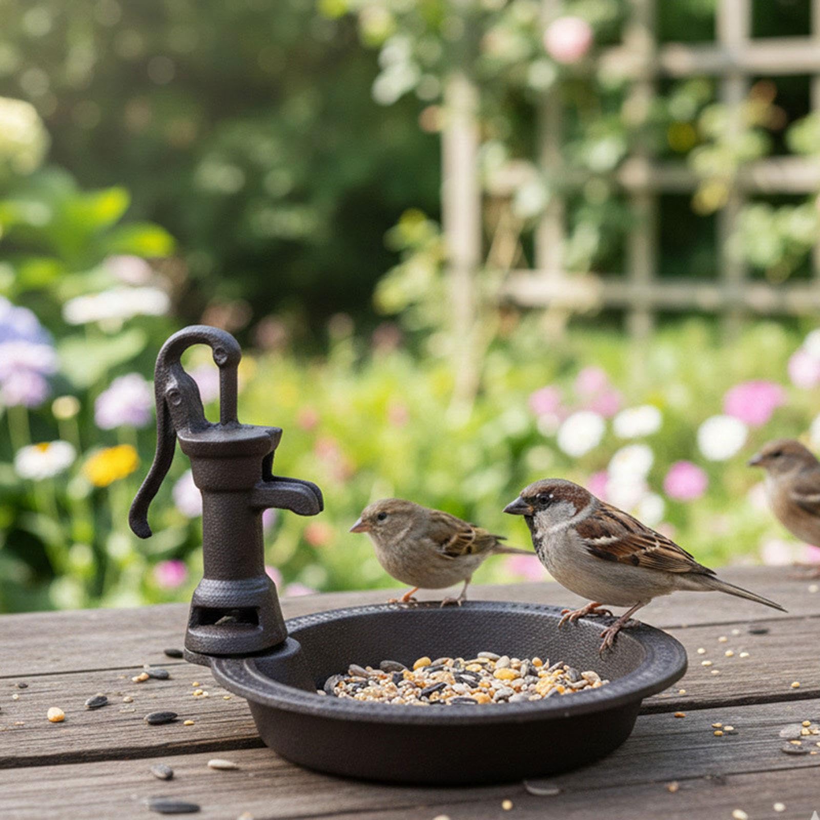 Comedero para Pájaros de Hierro Fundido, Estilo Retro, Amantes de Las Aves, para Terraza, Jardín Y Exteriores.