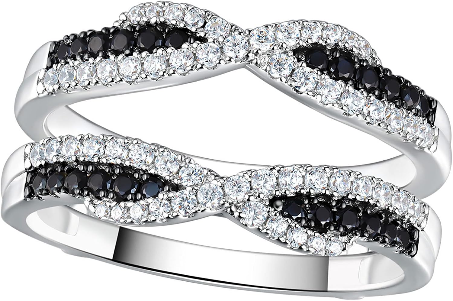 SHELOVES Ring Enhancer for Engagement Rings Black White Cubic Zirconia Wedding Bands Womens White Gold Plated Silver 5-10