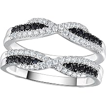 SHELOVES Black White Round CZ Ring Enhancer Wedding Bands White Gold Plated