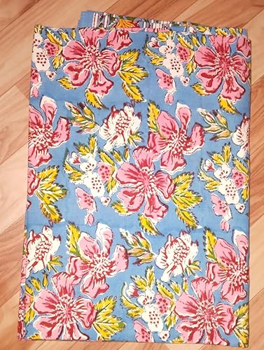 Miniatura 15 de Hand Block Printed Cotton Tablecloth – Elegant Floral Design Perfect for Dining Table Kitchen Parties Home Decor, Wall Tapestry (Peach Floral, 6