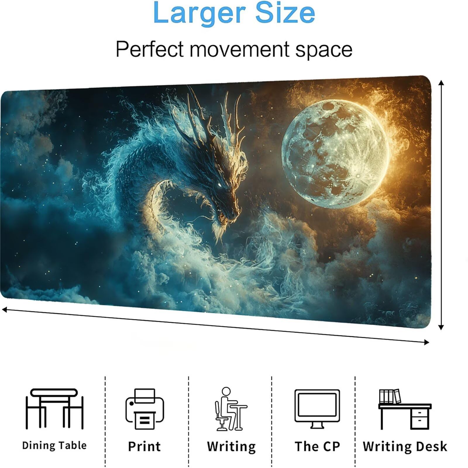 Podkładka pod mysz księżycową XXL, podkładka pod mysz do gier XXL 1200 x 600 x 5 mm, podkładka na biurko dla graczy, bardzo duża bezszwowa mata na stół dla graczy, antypoślizgowa podstawa, klawiatura