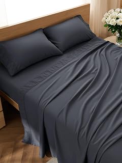 Bedsure Queen Sheet Set 4 Piece - Ultra Soft Breathable Microfiber Sheets, Deep Pocket Cooling Bedding, Dark Grey Hotel Luxury