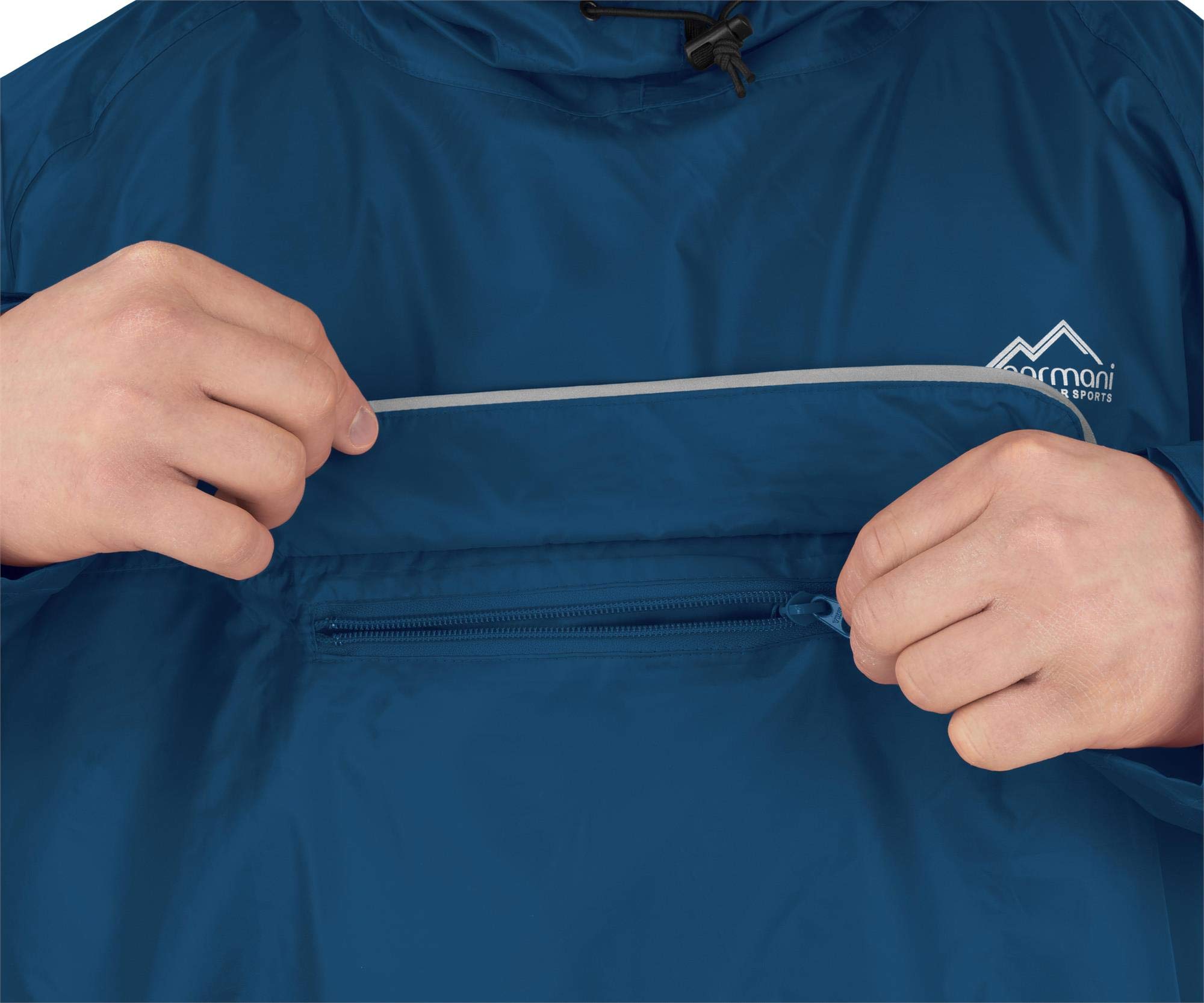 normani Wasserdichter Fahrrad-Regenponcho Regencape für Damen und Herren - Kapuze mit Sichtfenster - Wassersäule: 12.000 mm - 3M™ Scotchlite™ Reflektor und YKK-Reißverschluss