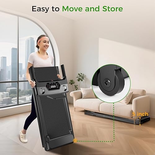 Miniatura 5 de Caminadora portátil con inclinación, almohadilla para caminar de 3.0 HP con barra de asa, caminadora eléctrica plegable 3 en 1 para oficina en casa,